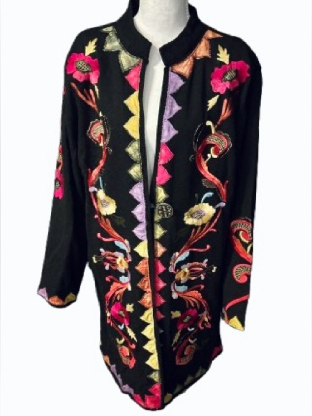 1X Vintage Embroidered Jacket Floral SOFT SURROUNDINGS Boho Extra Large Cotton